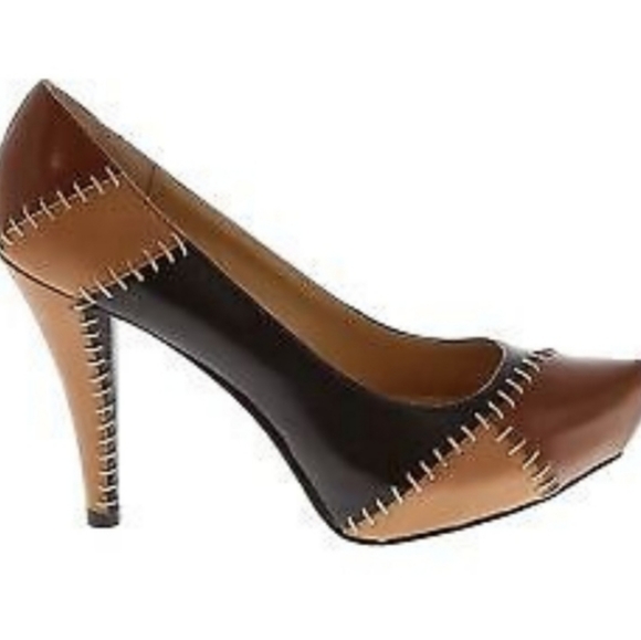 👣CHINESE LAUNDRY Leather comfort Fit Brown Patchwork Heels footwear in3 sizes - Picture 2 of 15